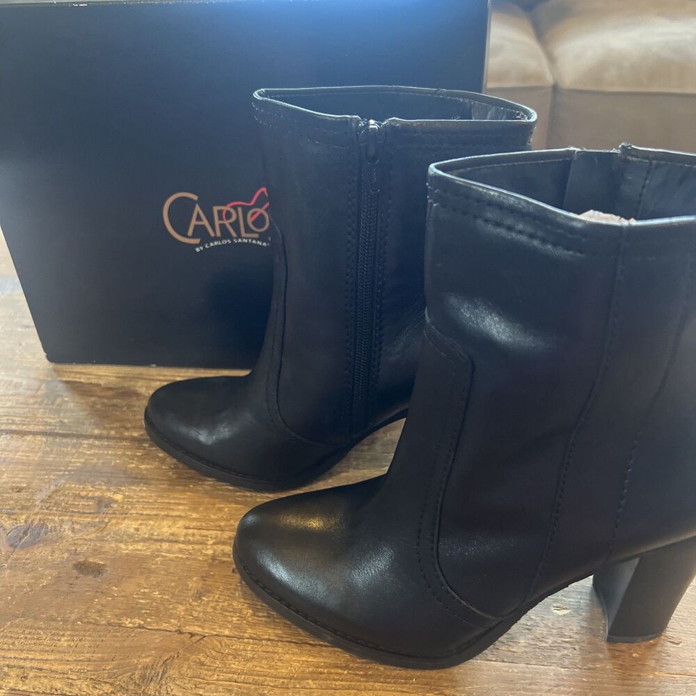 Carlos Santana Amarillo Women's Black Leather Ankle Zip Boots Sz 7.5 M New